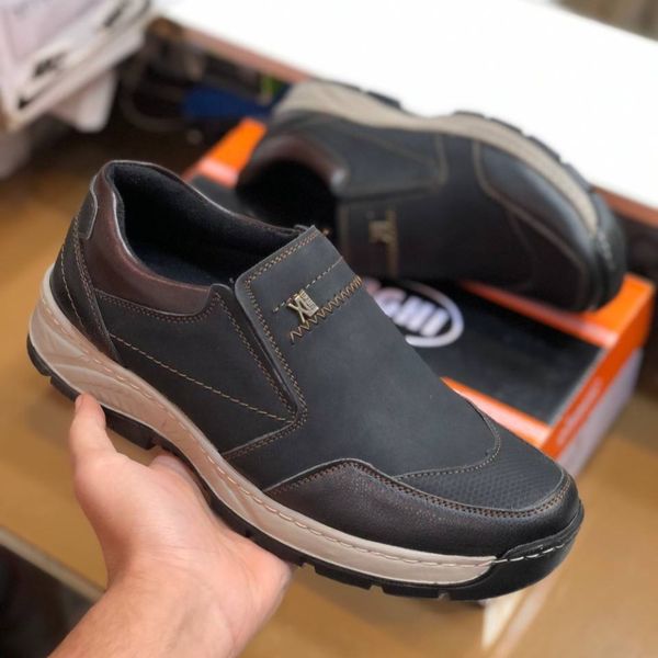 کفش طبی چرم مردانه  بی بند مدل اروند مشکی