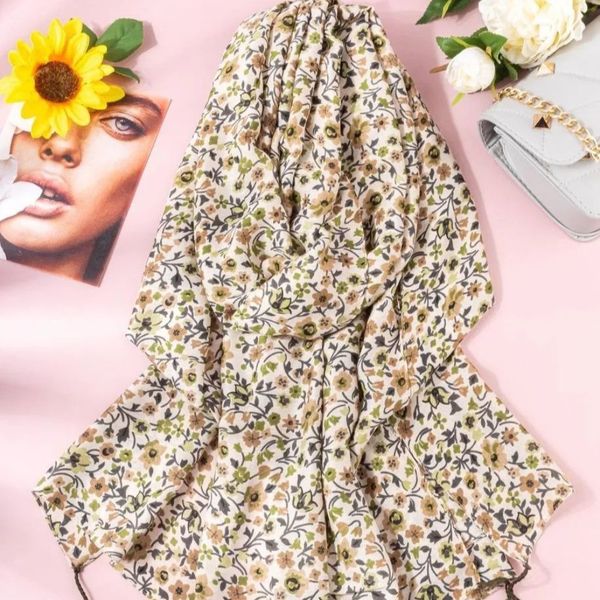 شال نخی سبز گلدار ریز نرم و لطیف با ارسال فوری