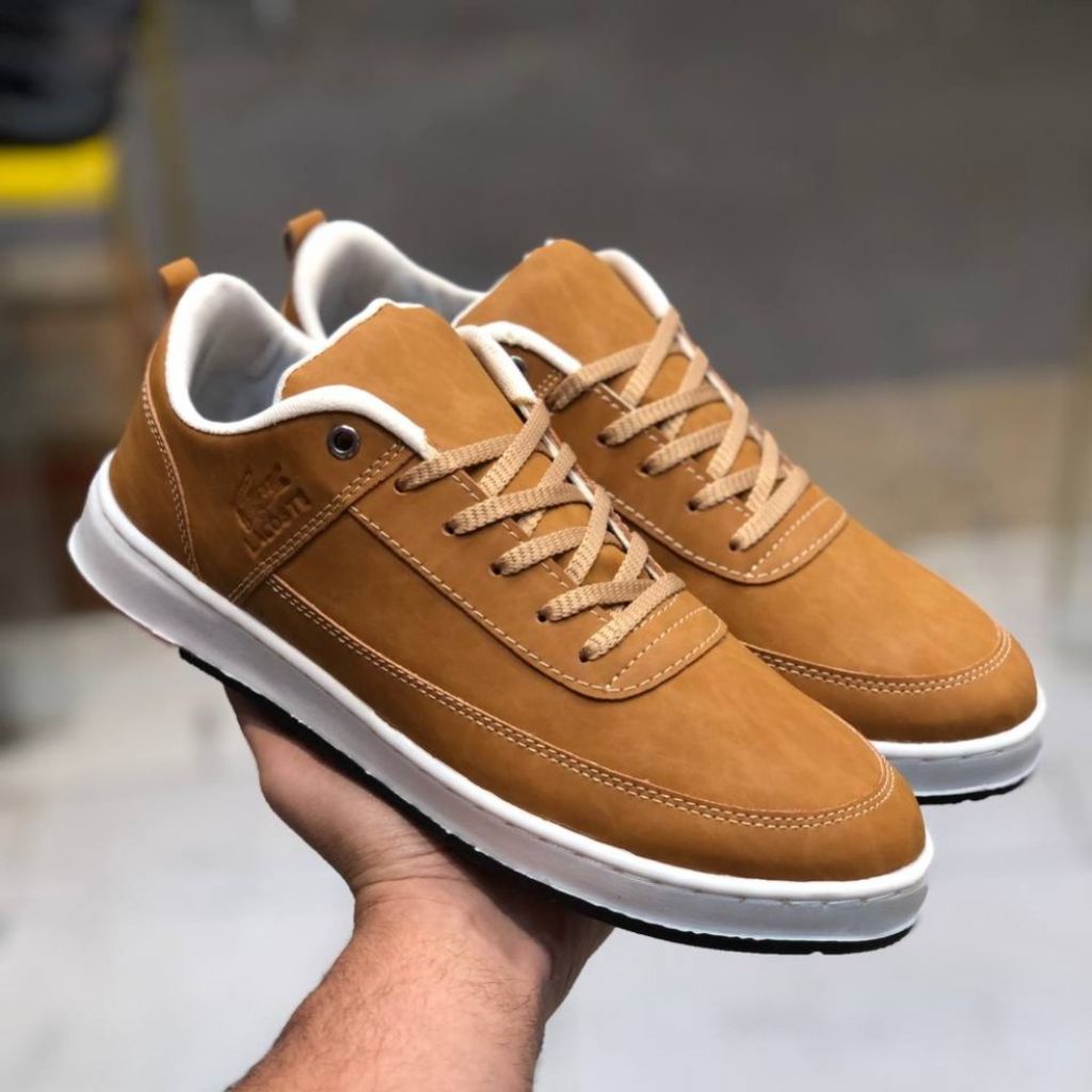 فروش اینترنتی کفش چرم مردانه لاگوست رنگ عسلی دور دوخت