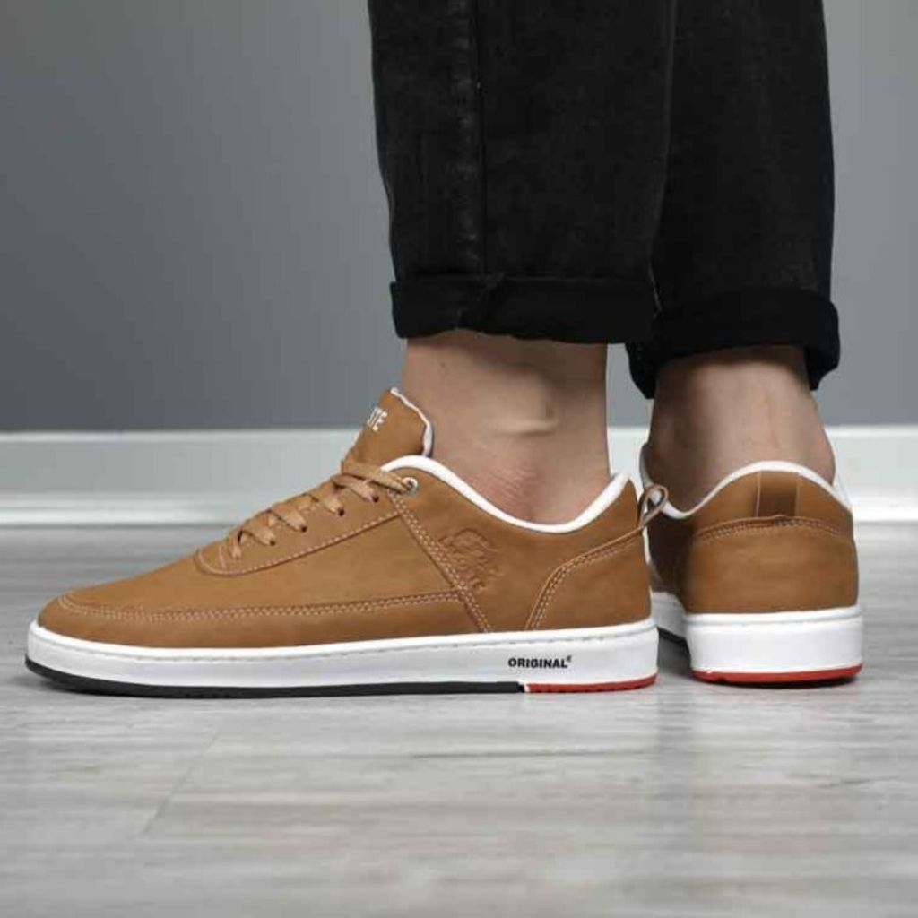 مشخصات کفش چرم مردانه لاگوست رنگ عسلی دور دوخت