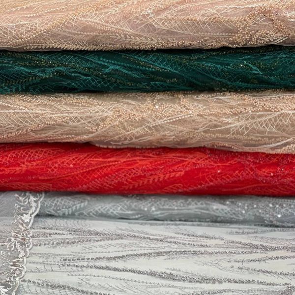 پارچه توری مجلسی ابریشم دوزی3