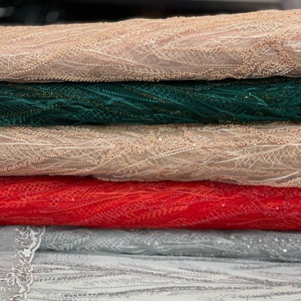 پارچه توری مجلسی ابریشم دوزی4