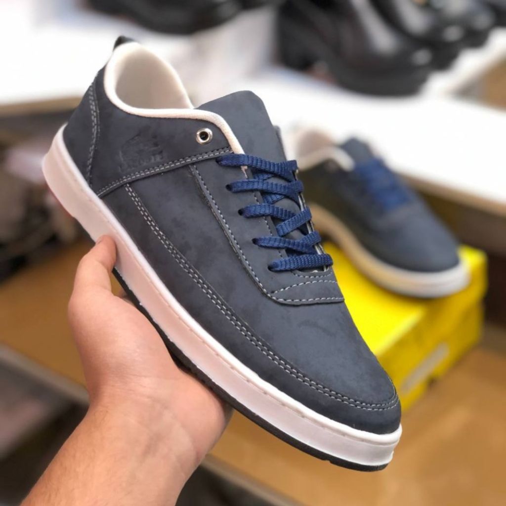 خرید اینترنتی کفش چرم مردانه لاگوست سورمه ای دور دوخت