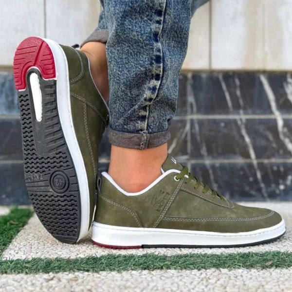 کفش چرم مردانه لاگوست زیتونی دور دوخت