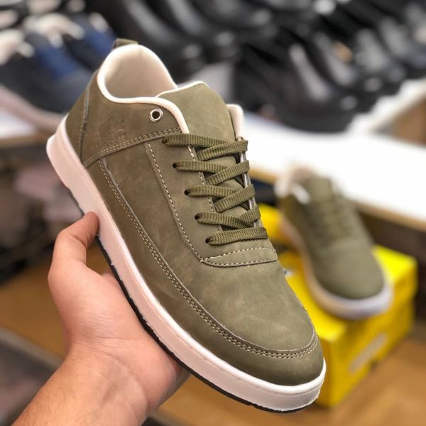 کفش چرم مردانه لاگوست زیتونی دور دوخت