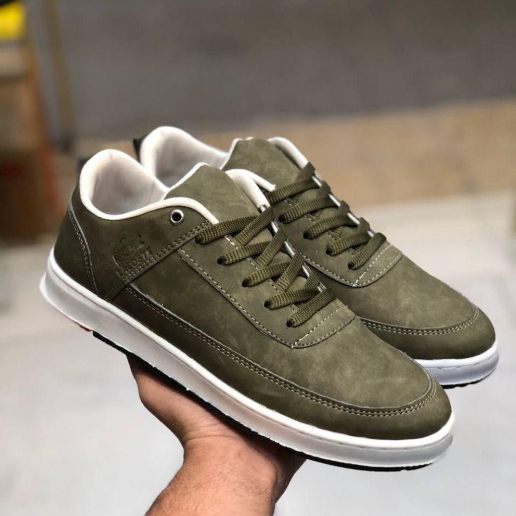 خرید انلاین کفش چرم مردانه لاگوست زیتونی دور دوخت