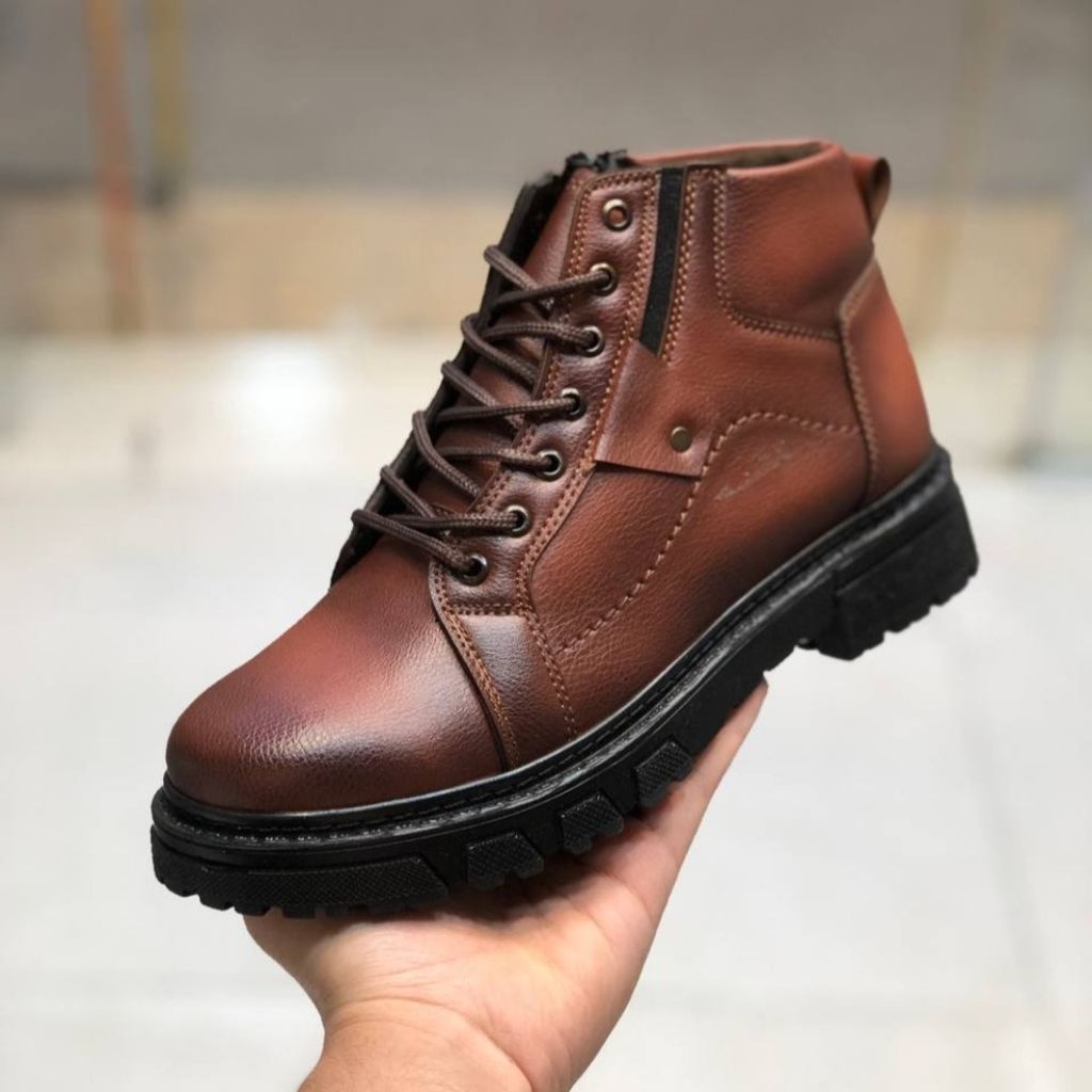 قیمت ارزان کفش نیم بوت مردانه چرم طرح لیون عسلی