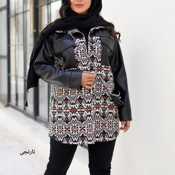 پالتو کتی ترکیب چرم تیر کمونی و فوتر آترین