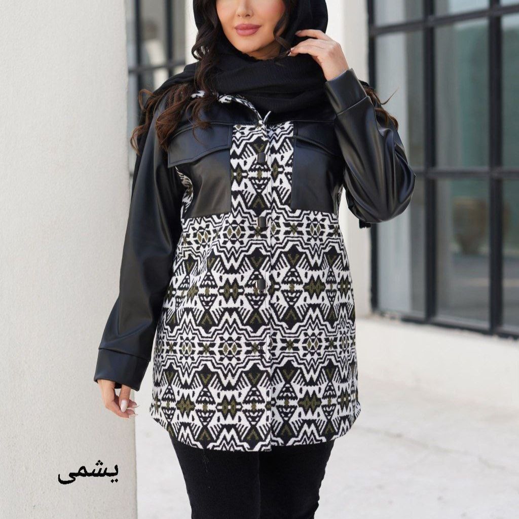 خرید انلاین پالتو کتی ترکیب چرم تیر کمونی و فوتر آترین