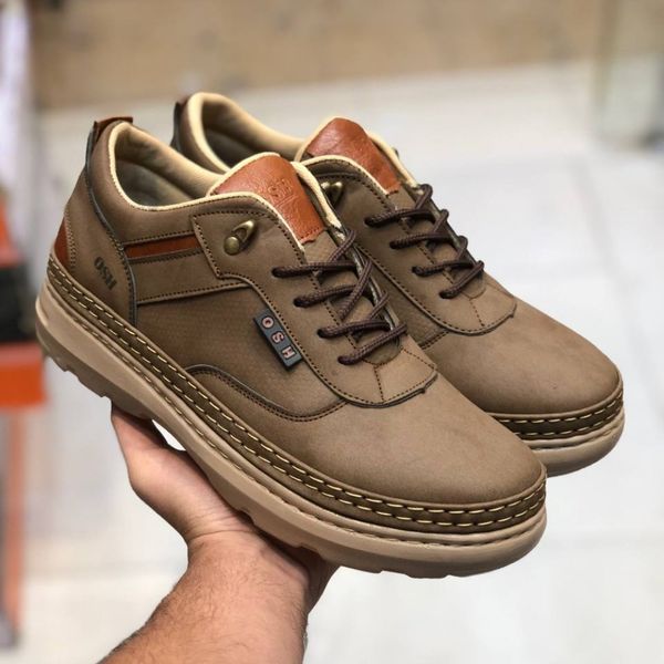 کفش چرم اسپرت مردانه مدل فراز رنگ قهوه ای