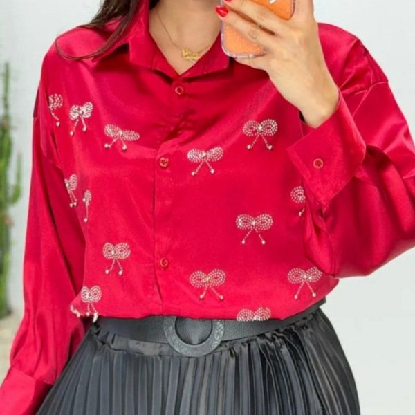 شومیز مجلسی پاپیون نگین کاری