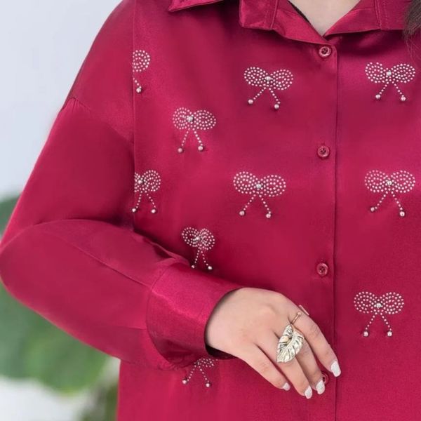 شومیز مجلسی پاپیون نگین کاری