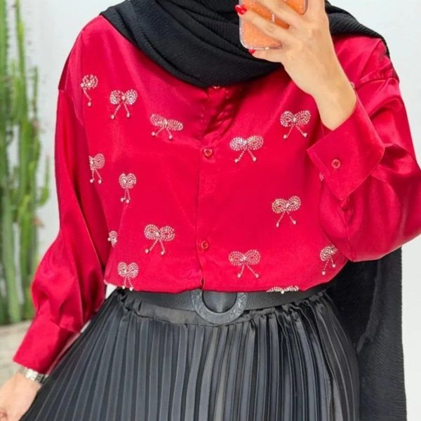 شومیز مجلسی پاپیون نگین کاری