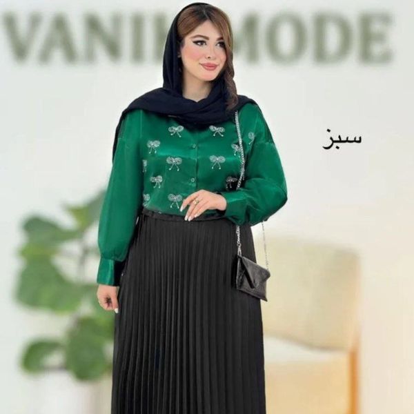 شومیز مجلسی پاپیون نگین کاری