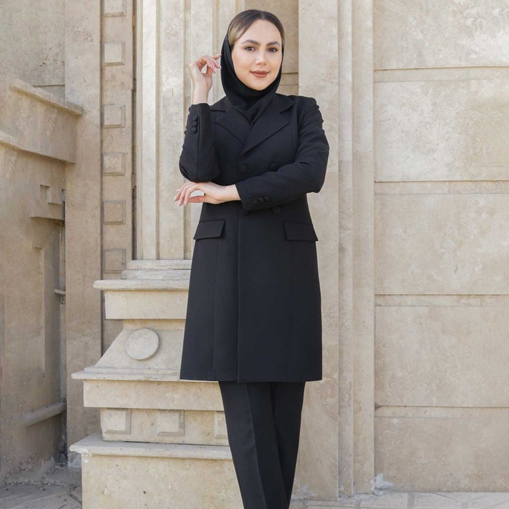 خرید انلاین مانتو شلوار اداری شاهین دوخت مدل چهار دکمه پارچه‌ای کد 4012