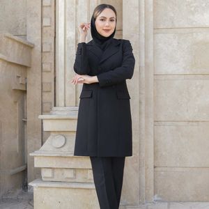 خرید انلاین مانتو شلوار اداری شاهین دوخت مدل چهار دکمه پارچه‌ای کد 4012