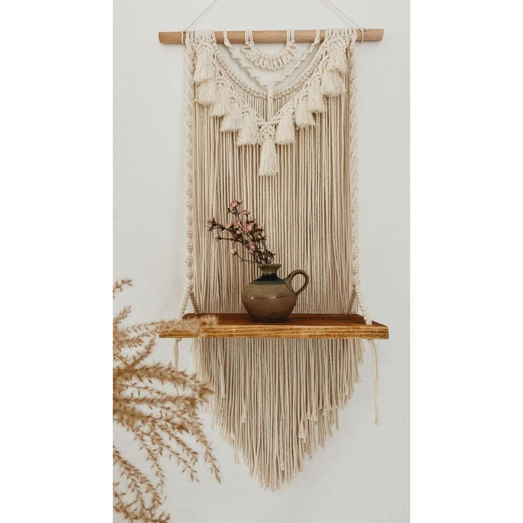 خرید انلاین آویز مکرومه شلف چوبی دکوری طرح نارنج