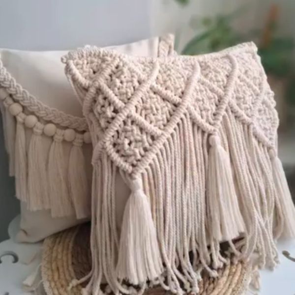 ست دوعددی کاور کوسن مکرومه مدل مرمر