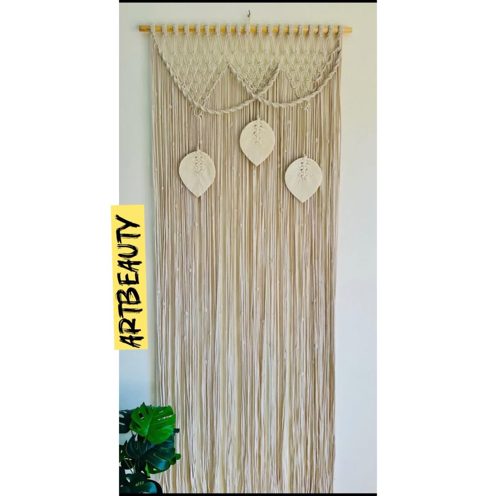 مشخصات پرده مکرومه ریسه دار برگ