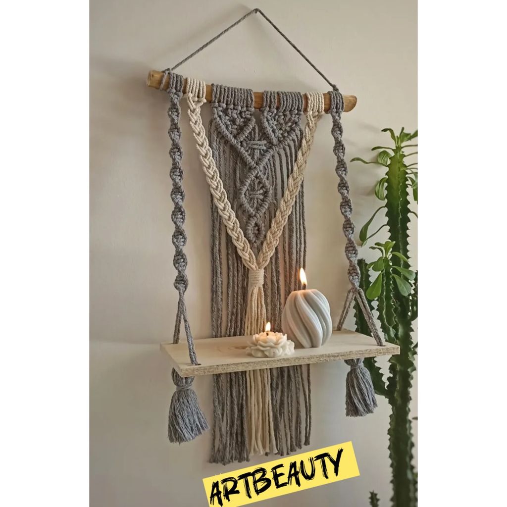 قیمت ارزان اویز شلف چوبی مکرومه بافی مدل گیس باف