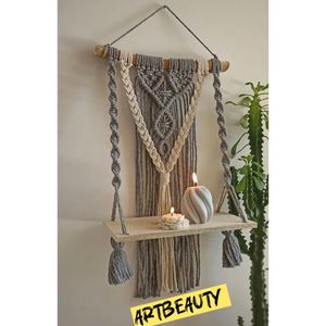 اویز شلف چوبی مکرومه بافی مدل گیس باف