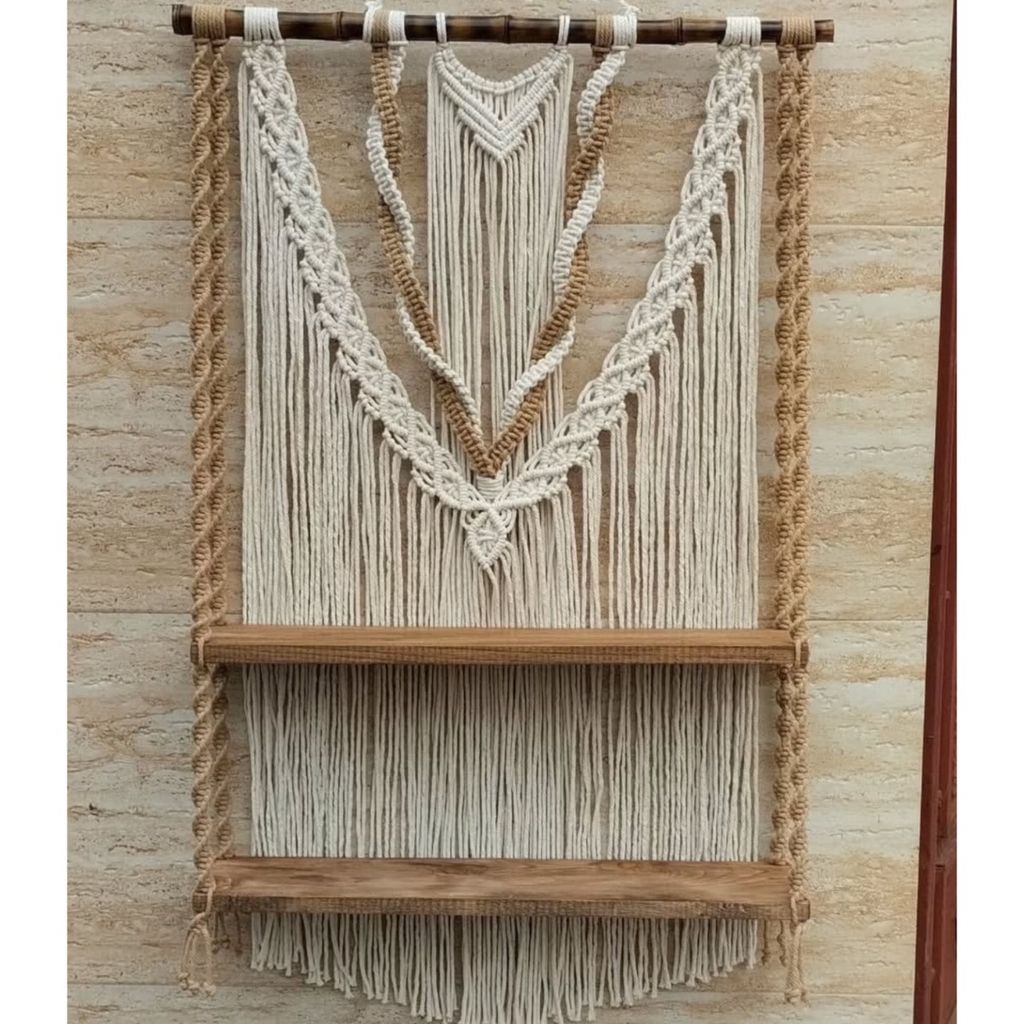 فروش اینترنتی شلف چوبی مکرومه دو طبقه کاربردی ارت بیوتی