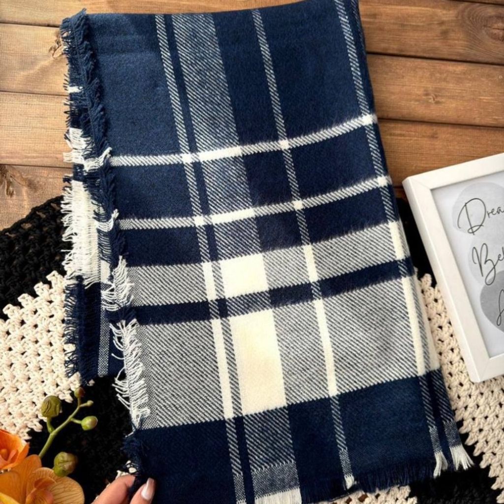 قیمت شال موهر زمستانه چهارخونه دوررو