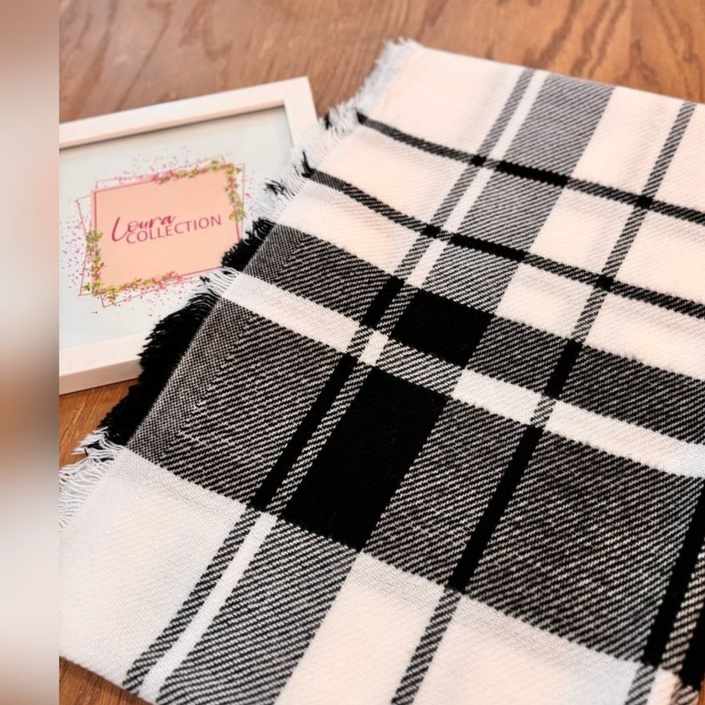 خرید آنلاین شال موهر زمستانه چهارخونه دوررو