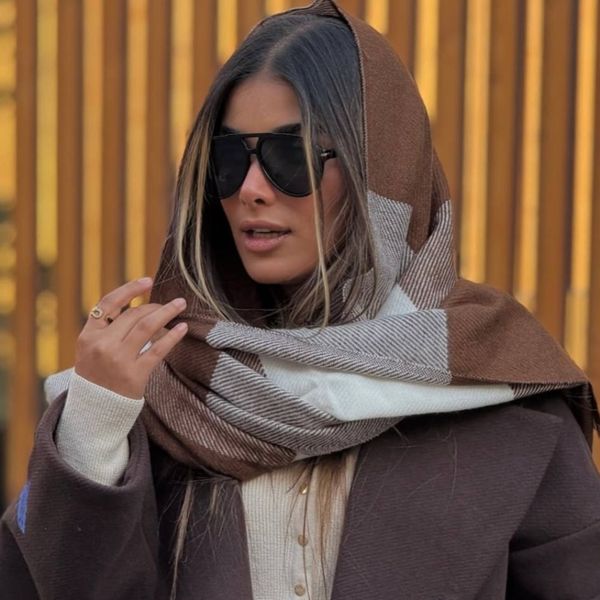 شال موهر زمستانه چهارخونه دوررو