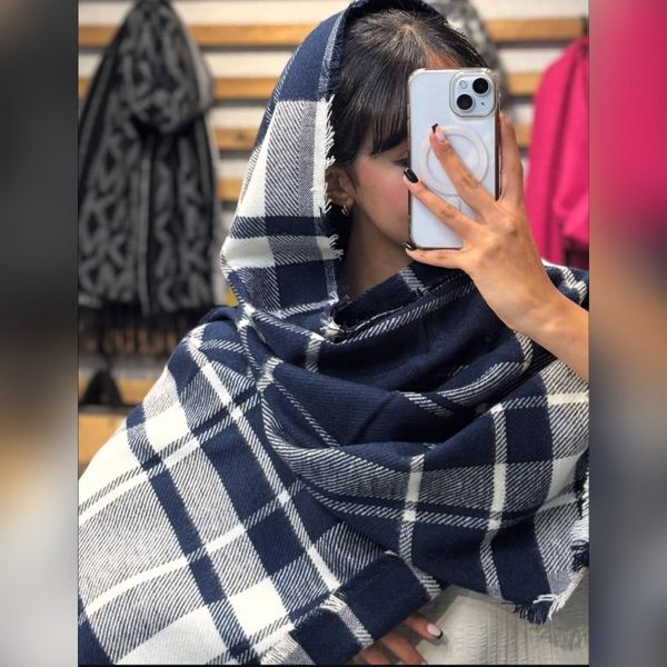 شال موهر زمستانه چهارخونه دوررو