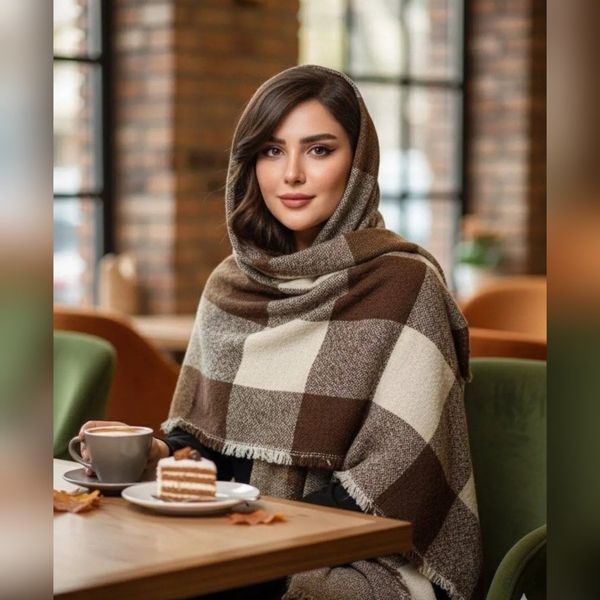 شال موهر زمستانه چهارخونه دوررو