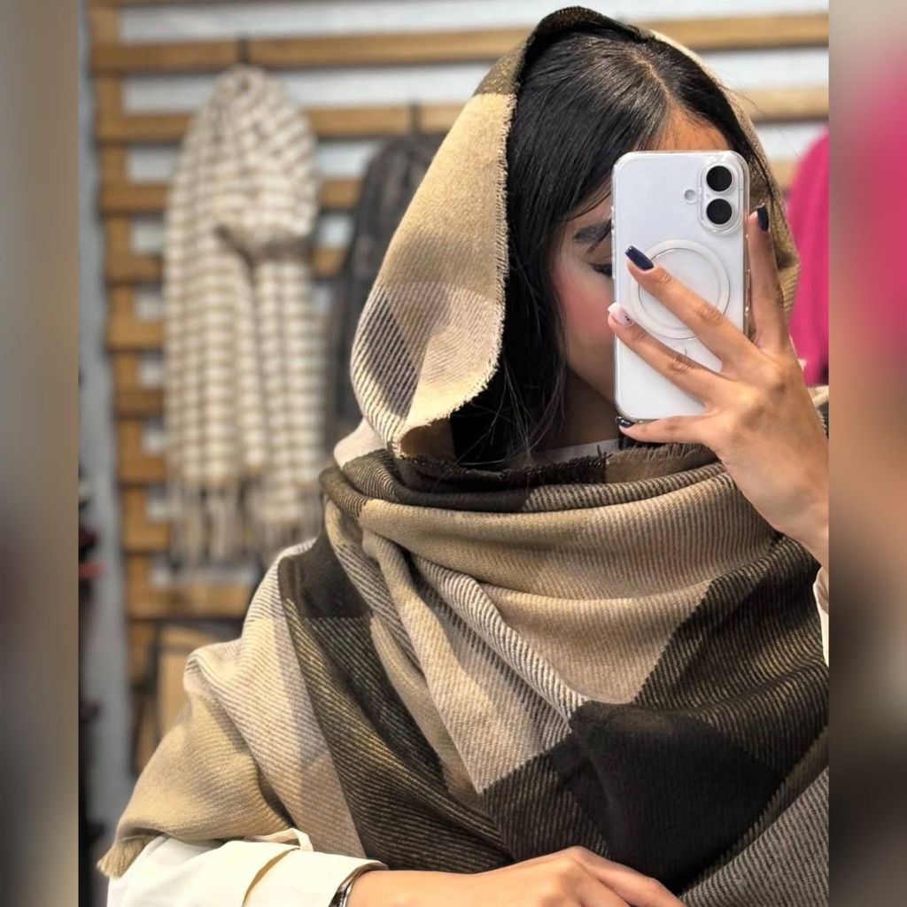 مشخصات شال موهر زمستانه چهارخونه دوررو