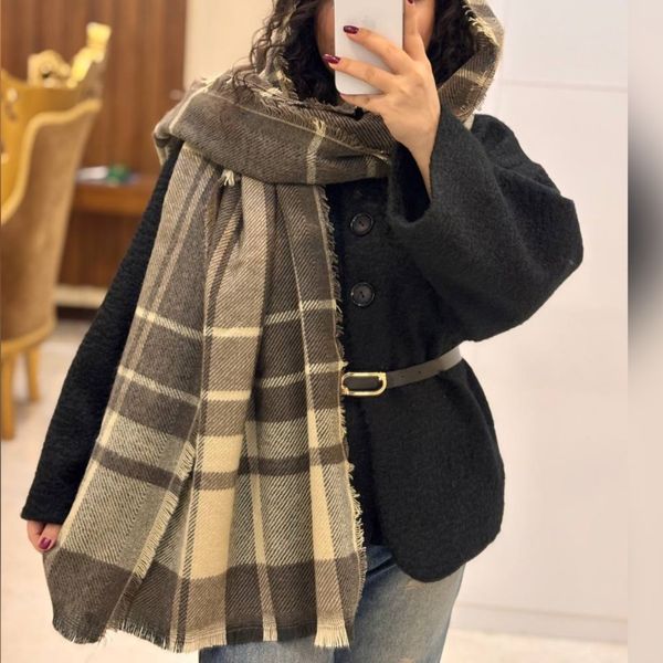 شال موهر زمستانه چهارخونه دوررو