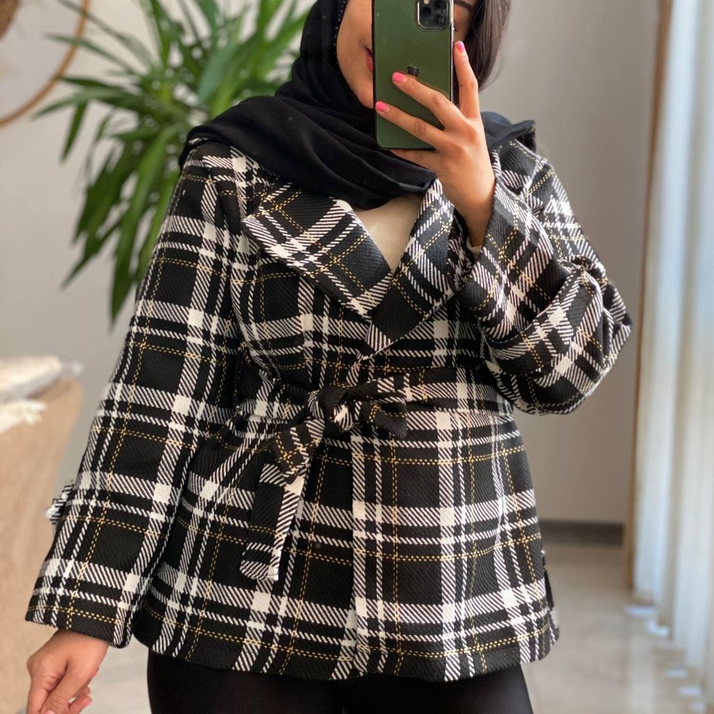 مشخصات پالتو چهارخونه کمردار ونوس