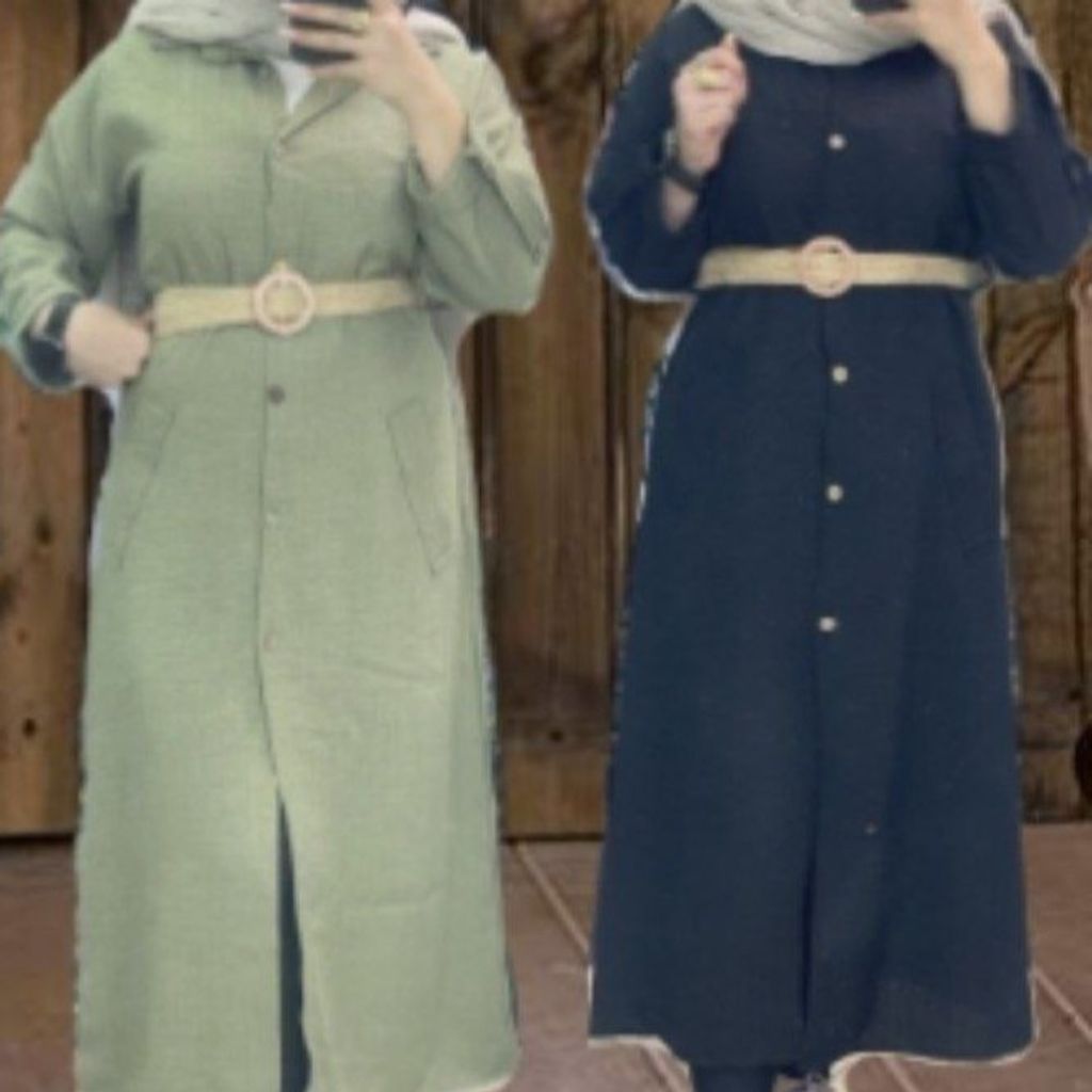 فروش اینترنتی مانتو بلند شانتون جلو دکمه کمر بند کنفی