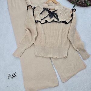 خرید انلاین بافت  زنانه و دخترانه ست رز(یقه ربان دار)