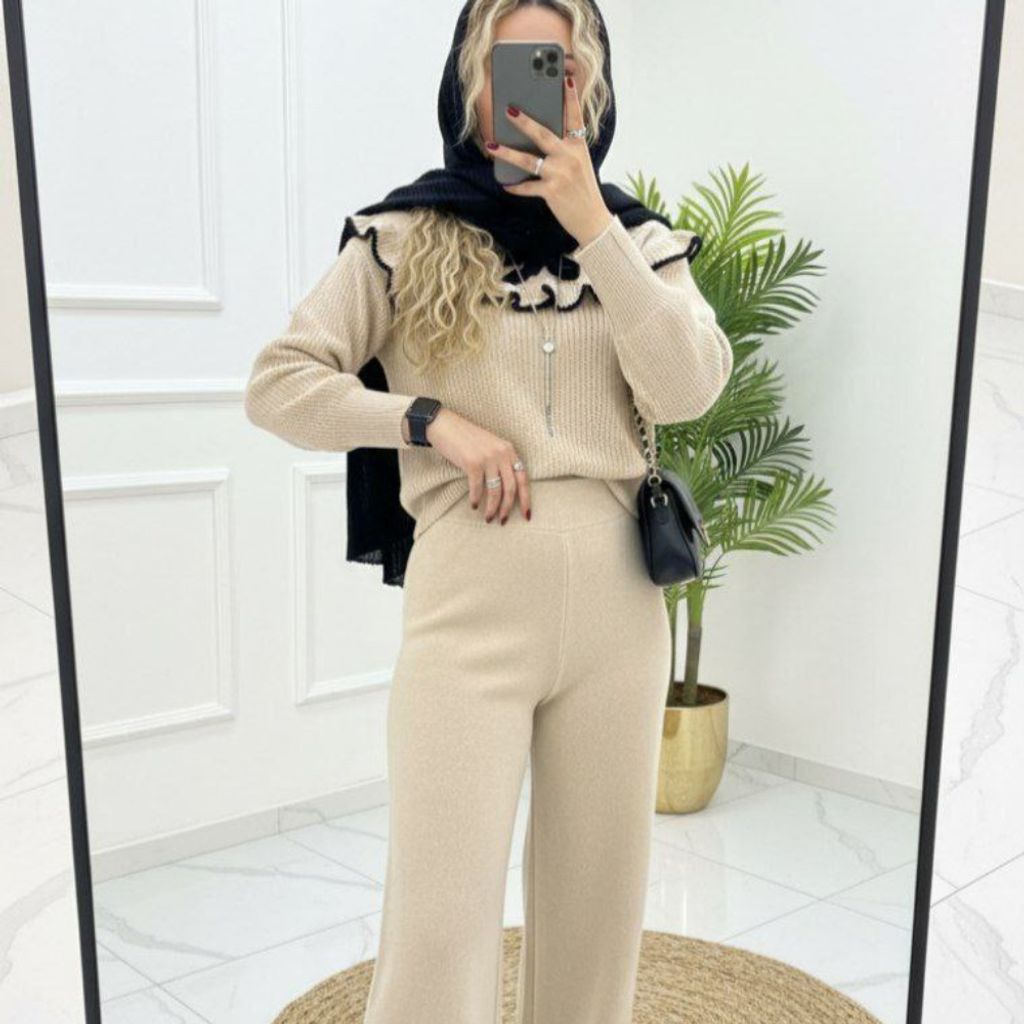 قیمت ارزان بافت  زنانه و دخترانه ست رز(یقه ربان دار)