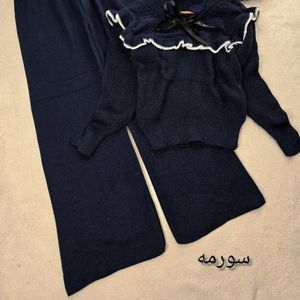 خرید آنلاین بافت  زنانه و دخترانه ست رز(یقه ربان دار)