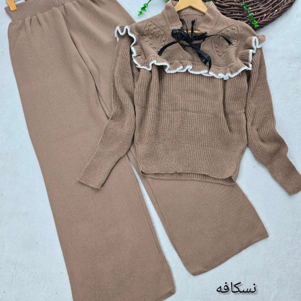 خرید اینترنتی بافت  زنانه و دخترانه ست رز(یقه ربان دار)