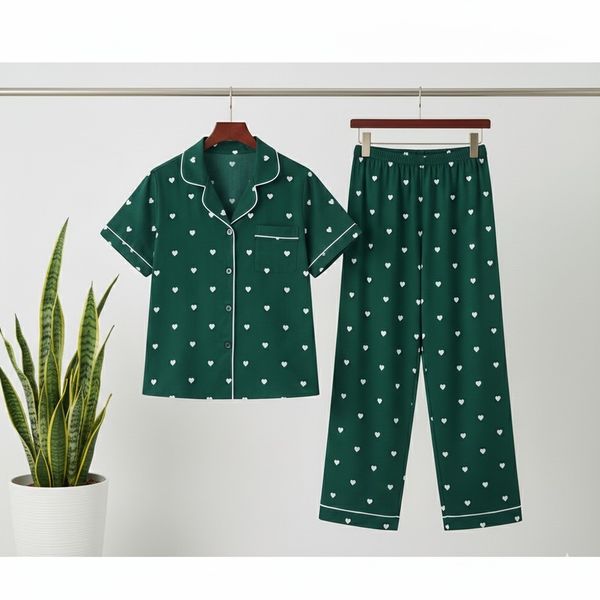 شومیز وشلوار ساتن ابریشم زنانه طرح قلب