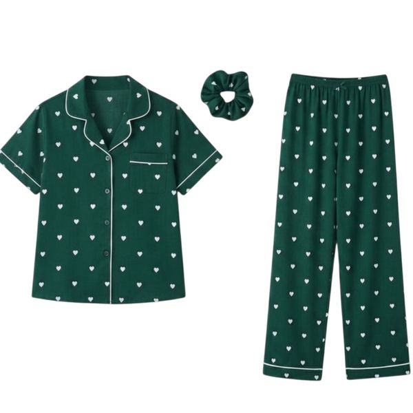 شومیز وشلوار ساتن ابریشم زنانه طرح قلب