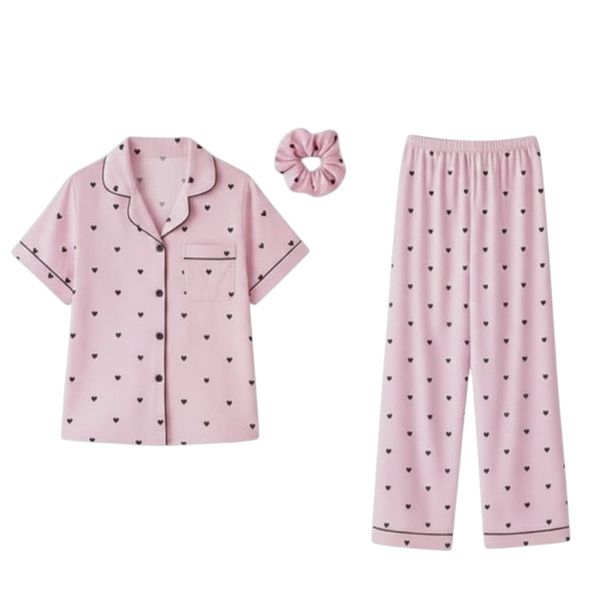 شومیز وشلوار ساتن ابریشم زنانه طرح قلب