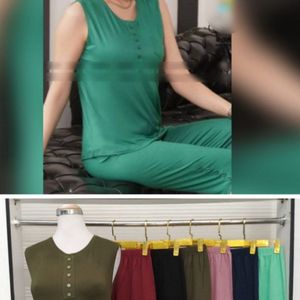 ست تاپ وشلوارک  ویسکوز قواره دار خرج کار