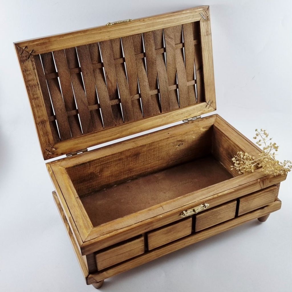 خرید اینترنتی صندوق چوبی پایه دار با در حصیری دست ساز