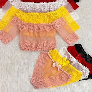 ست نیم تنه و شورت دانتل