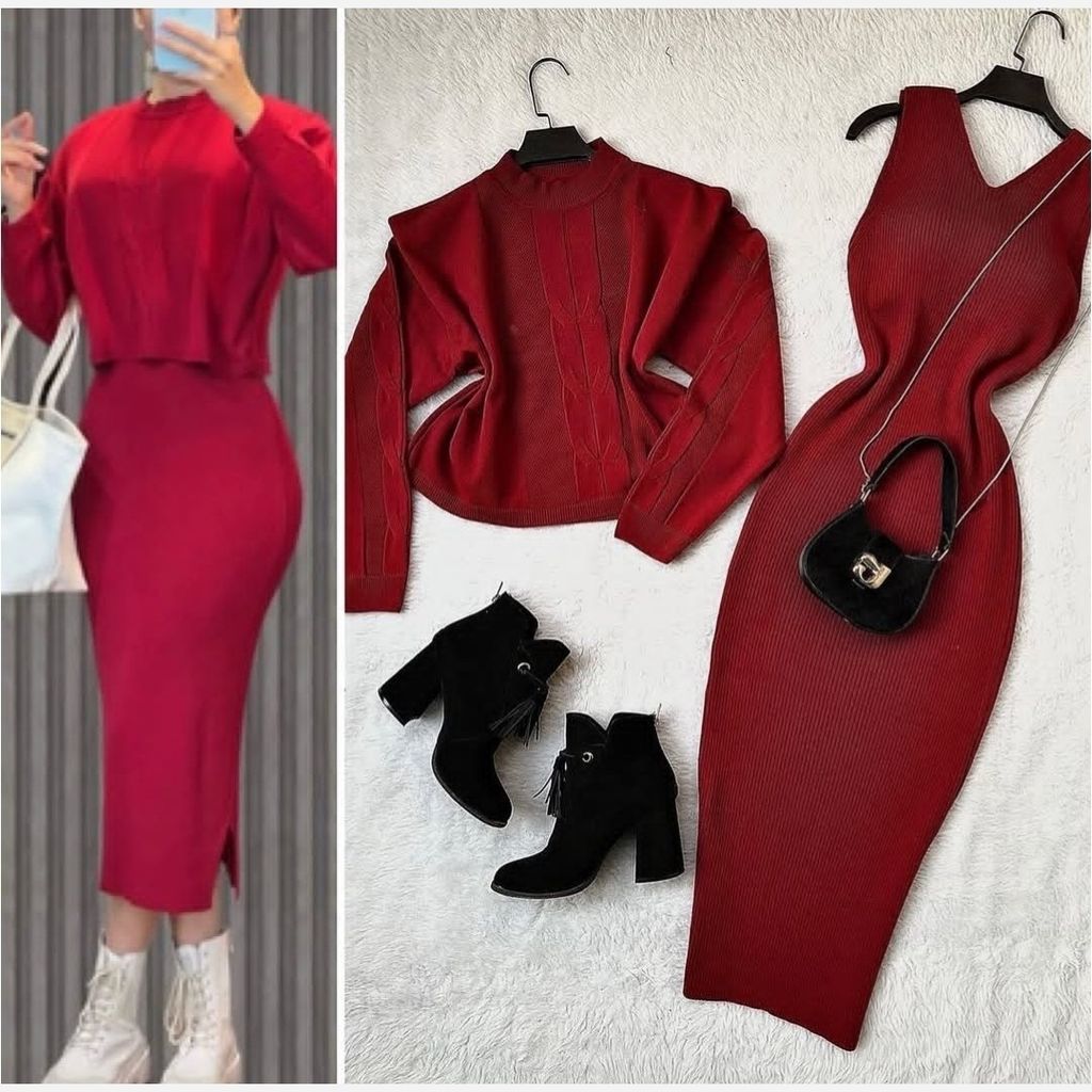 قیمت ارزان ست بافت زنانه  پیراهن و رویه