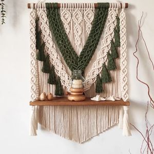 شلف چوبی مهره دار مکرومه بافی طرح اطلس