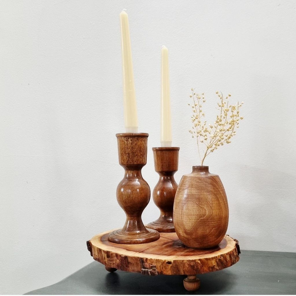 قیمت ارزان ست جاشمعی و گلدان چوبی