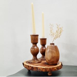 ست جاشمعی و گلدان چوبی