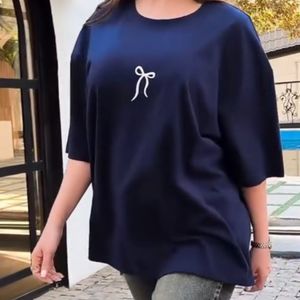 خرید آنلاین تیشرت باکسی لانگ زنانه طرح پاپیون